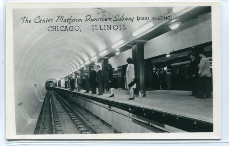 Center Platform Downtown Subway Chicago Illinois Real Photo postcard