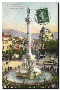 Old Postcard Marseille Place Castellane and fountain Cantini