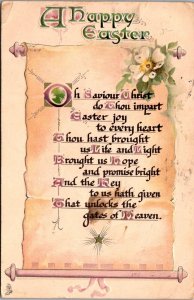 Happy Easter, Scroll Oh Saviour Christ Embossed Tucks 3789 Vintage Postcard A61