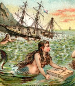 1880s Ayer's Hair Vigor Shipwreck Beautiful Mermaids P104