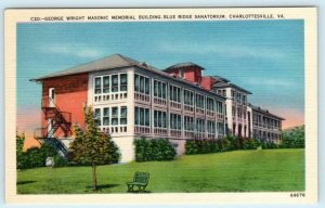 Charlottesville, VA ~ BLUE RIDGE SANATORIUM George Wright Masonic Bldg Postcard