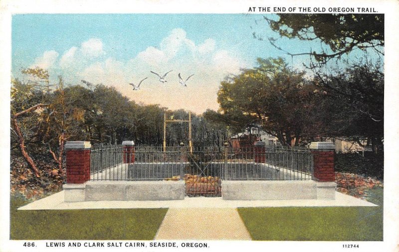 2~Postcards Seaside OR Oregon  AERIAL VIEW & LEWIS & CLARK SALT CAIRN  ca1920's