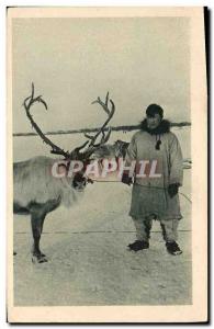 Old Postcard Polar A reindeer and his master