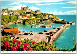 VINTAGE CONTINENTAL SIZE POSTCARD HARBOUR & TOWN HEAD AT NEWQUAY CORNWALL UK