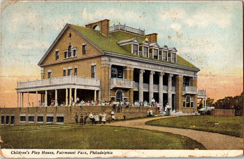 Childrens Play House Fairmount Park Philadelphia WOB Antique Postcard 1c Stamp