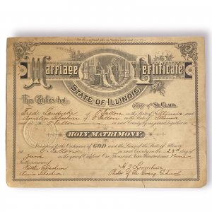 1909 State of Illinois, O'Fallon Marriage License Certificate