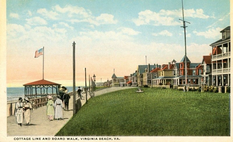 Postcard Early View of Cottage Line & Board Walk, Virginia Beach, VA.     S6