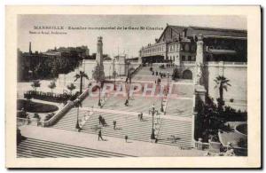 Old Postcard Marseille Gare Monumental Staircase and St Charles railway station