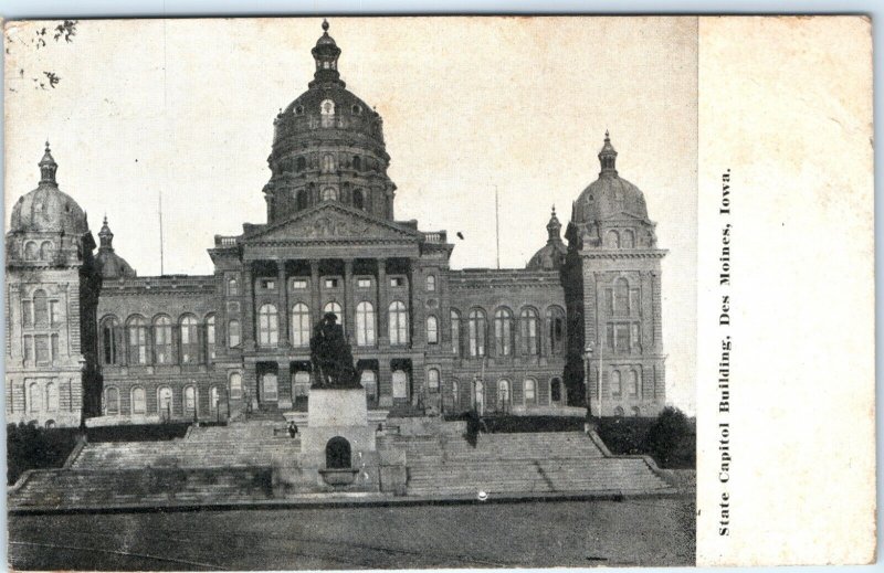 c1910 Des Moines, IA State Capitol Building Statue Litho Photo Postcard A82