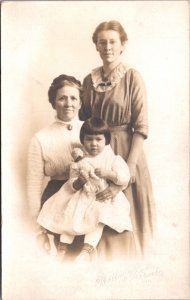 RPPC Portrait of Two Woman and Baby Toddler Three Generations Dubuque, Iowa