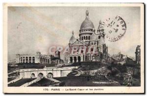 Old Postcard Paris Sacre Coeur and Montmartre gardens