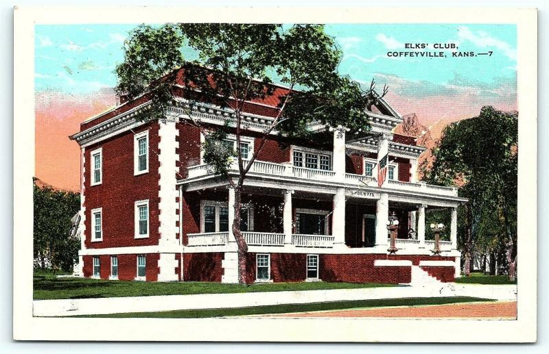 Postcard KS Coffeyville Elks Club A22