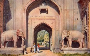 India Delhi Front Elephants Gate Vintage Postcard 08.89