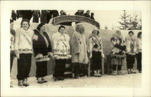 Alaska Beauty Pageant Queens on Ice Throne Real Photo Postcard