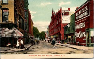 Postcard NY Cortland Railroad St. East from Main St. Shops Litho-Chrome 1912 F9