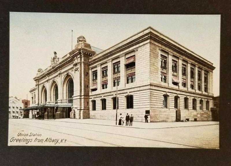 Mint Union Station Greetings from Albany New York Railroad Vintage Postcard