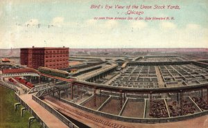 Vintage Postcard 1910's Bird's Eye View Union Stock Yards Rail Road Chicago ILL
