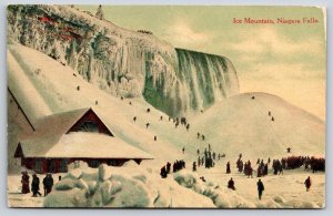Niagara Falls NY~Ice Mountain~People Skiing Down Frozen Falls~Vintage Postcard
