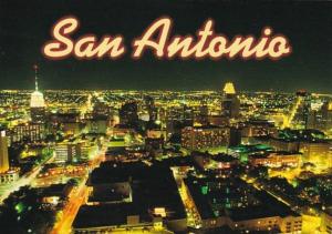 Texas San Antonio Downtown Aerial View At Night