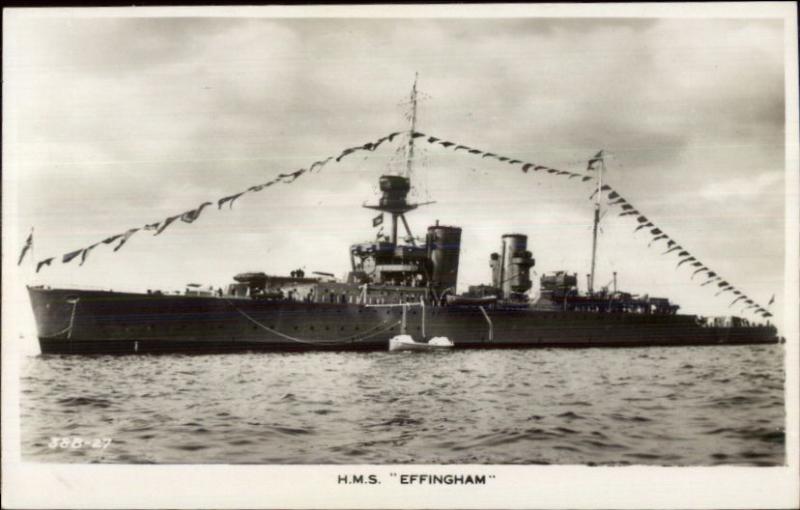 British Naval Ship HMS Effingham Real Photo Postcard