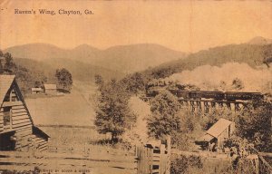 Clayton GA Georgia~Raven's Wing-Train on Trestle Mountain View~1911 Postcard