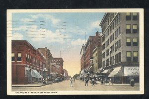 WATERLOO IOWA DOWNTOWN SYCAMORE STREET SCENE VINTAGE POSTCARD 1918