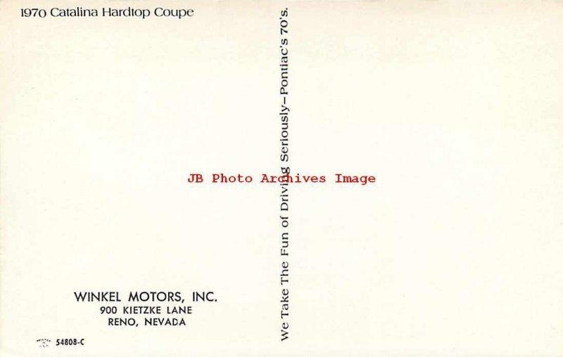 Advertising Postcard, 1970 Catalina Hardtop Coupe, Winkel Motors Reno Nevada