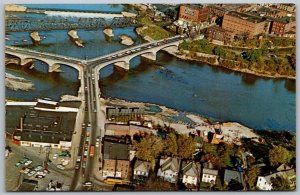 Zanesville Ohio 1960s  Postcard Aerial View Y-Bridge