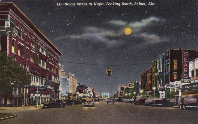 Alabama Selma Broad Street At Night Looking South Curteich sk1537