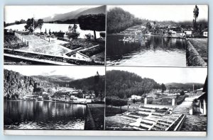 Indonesia Postcard Multiview River Steps Boat Canoeing c1910 Antique RPPC Photo