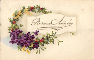 BG4257 lilly  bonne annee new year embossed  france  greetings