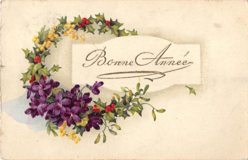 BG4257 lilly  bonne annee new year embossed  france  greetings