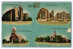 1944 Amarillo Churches Folk Methodist Baptist Cathedral Amarillo Texas Postcard
