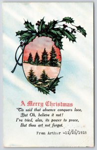 A Merry Christmas Holyleaf And Christmas Trees In Framed Greetings Postcard 