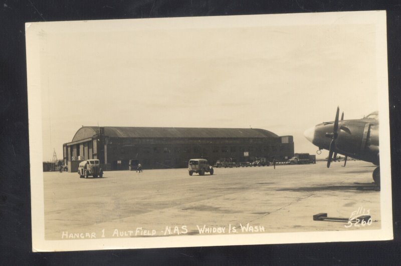 RPPC WHIDBEY ISLAND WASHINGTON AULT HANGER NO. 1 OLD CARS REAL PHOTO POSTCARD