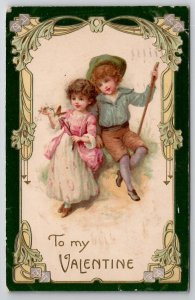 Valentine Children Girl Flowers 1907 to Berwyn PA Postcard C29