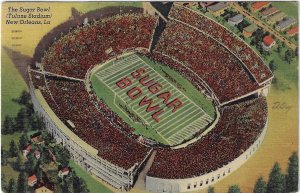 Sugar Bowl Tulane Stadium New Orleans Louisiana Linen Postcard 1940s