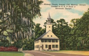 Vintage Postcard 1930's Midway Congregational Church Parish South Savannah GA