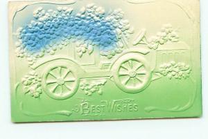 Postcard Best Wishes Holiday Embossed Old Car  Germany  # 2294A