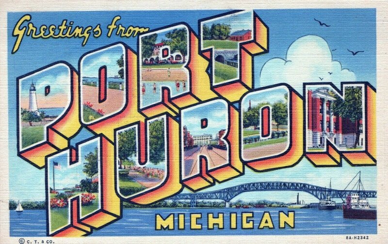 Greetings From Port Huron Michigan Posted Linen Vintage Postcard