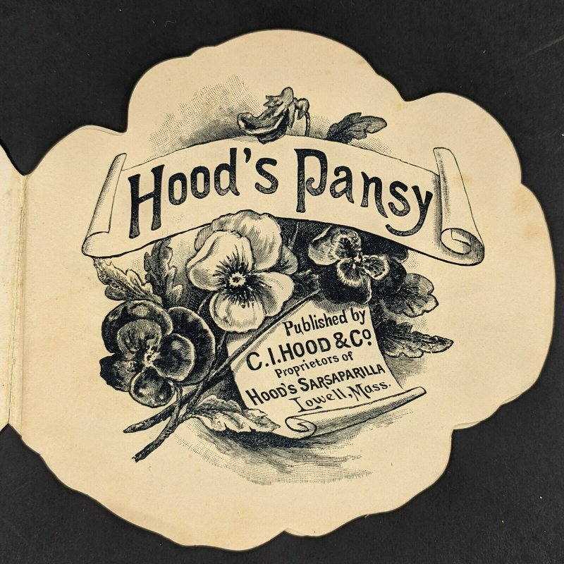 c1880s-90s C.I Hood's Pansy Sarsaparilla Booklet Trade Card Flower Quack Drug 5Q