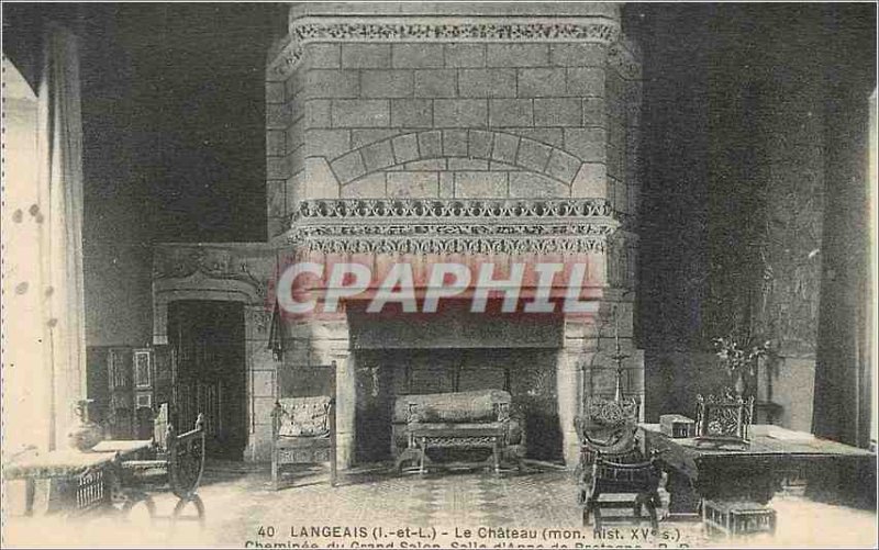 Old Postcard Langeais (I and L) Le Chateau (My His fifteenth S) Fireplace Gra...