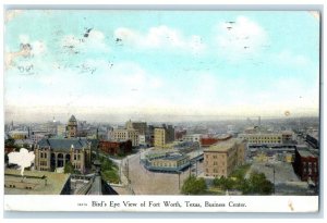 1909 Bird's Eye View Business Center Buildings Street Fort Worth Texas Postcard
