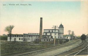 c1910 Woolen Mill Newport Maine Postcard hand colored Factory Railroad 2062