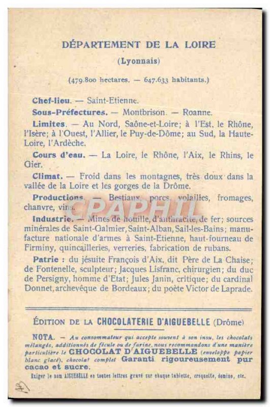 Postcard Old MAPS Chocolaterie d & # 39Aiguebelle St Etienne Loire