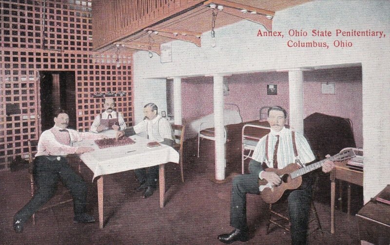 Ohio Columbus State Penitentiary Annex Guards Playing Checkers & Guitar sk204