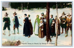 c1940's Pilgrims Going to Church By George H Boughton Vintage Postcard