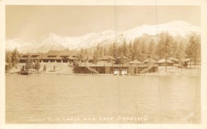 Jasper Park Lodge lake Beauvert National Park Alberta Canada Real Photo postcard