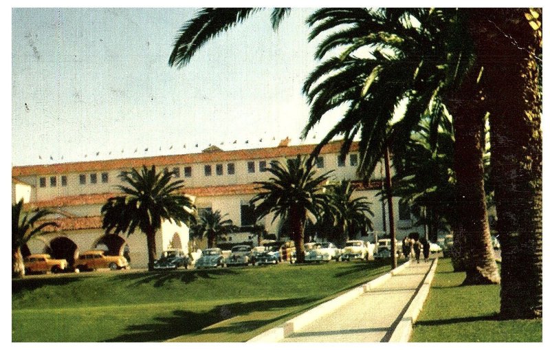 Agua Caliente Race Track Entrance Tijuana Mexico w Old Cars Postcard 1952