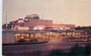 Postcard 1950s Nebraska Omaha Shopping Center autos night Colorpicture NE24-2659